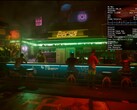 Cyberpunk 2077 körs på macOS 26 Tahoe med MetalFX-raminterpolering aktiverad på en MacBook Pro M1 Max. (Bildkälla: Blendlogic Tech på YouTube)